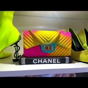 Summer colorful fun purse golden clasp and gold strap attached.